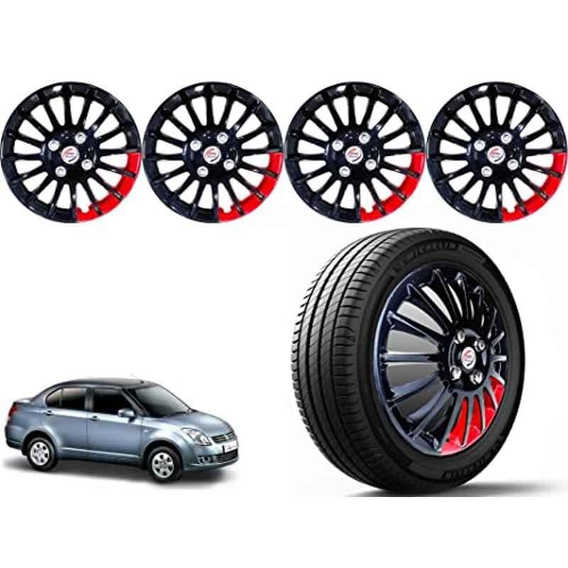 Auto Pearl 4 Pcs 14 inch Polypropylene Black & Red Press Type Car Wheel Cover Set with Retention Ring for Maruti Suzuki Swift Dzire Type 1 2008-2011