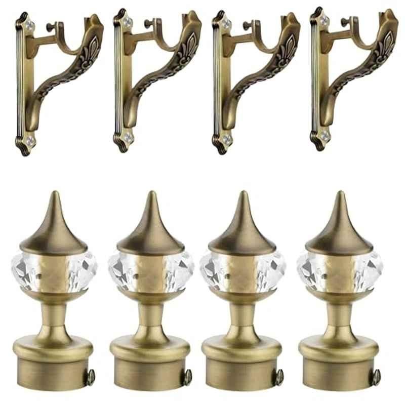 Plantex Heavy Duty Aluminium Diamond Curtain Holder/Curtain Brackets Parda Holder with Support 1 inch Rod/Curtain Rod Holder Antique Brass (Pack of 2)