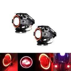 AllExtreme U7 Red Angel Eye Ring Mini CREE LED Fog Light with High & Low Flashing Beam (Pack of 2)