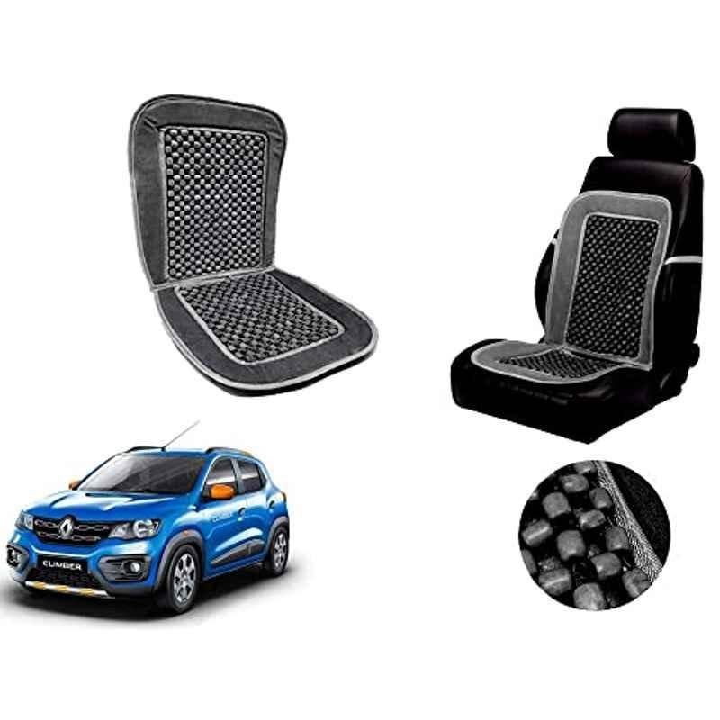Auto Pearl PU, Velvet & Wooden Beads Grey Rectangular Seat Cushion for Renault Kwid Climber