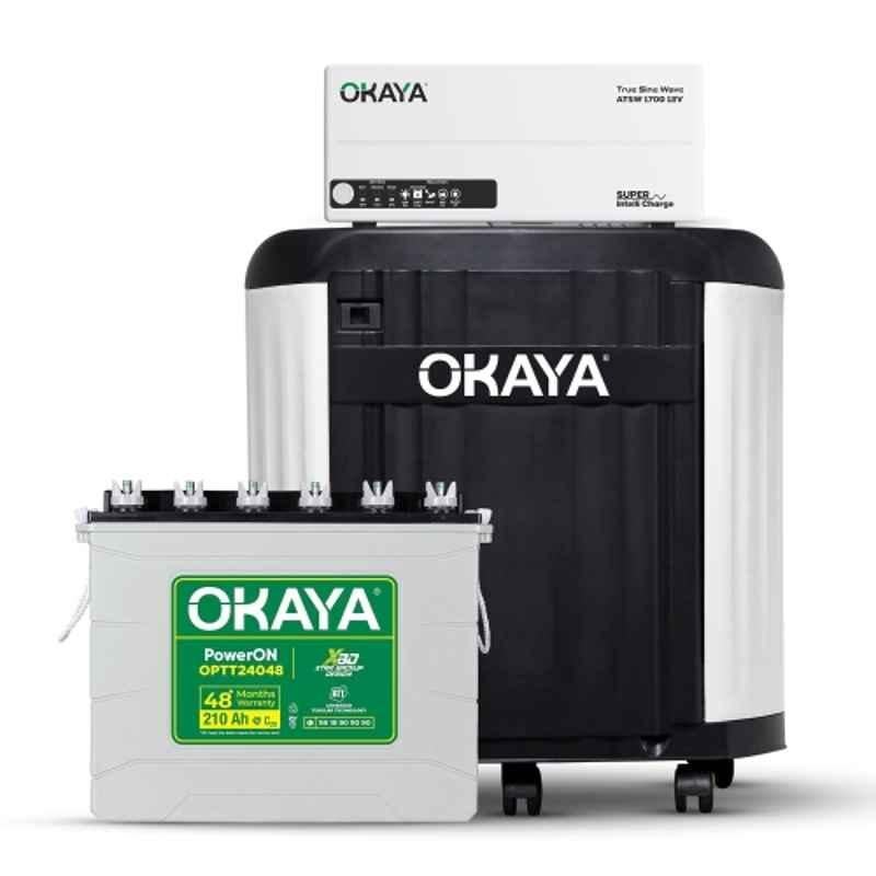 Okaya ATSW 1700 12V 1450VA Pure Sinewave Inverter with PowerON OPTT24048 210Ah Battery & Trolley Combo for Home, Office & Shops