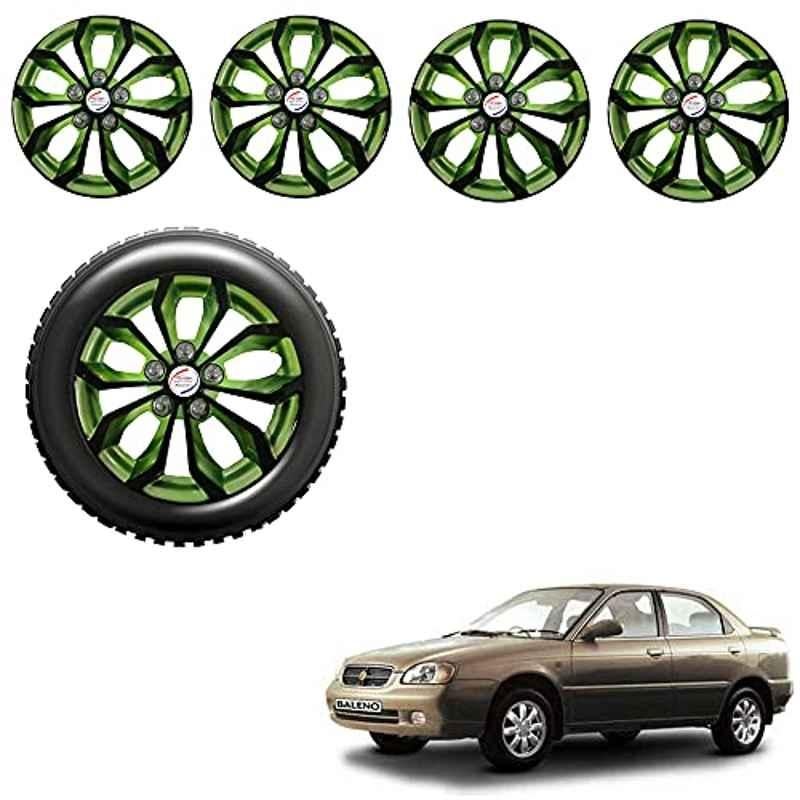 Auto Pearl 4 Pcs 13 inch ABS Black Green Press Fitting Wheel Cover Set for Maruti Suzuki Baleno with Retention Ring