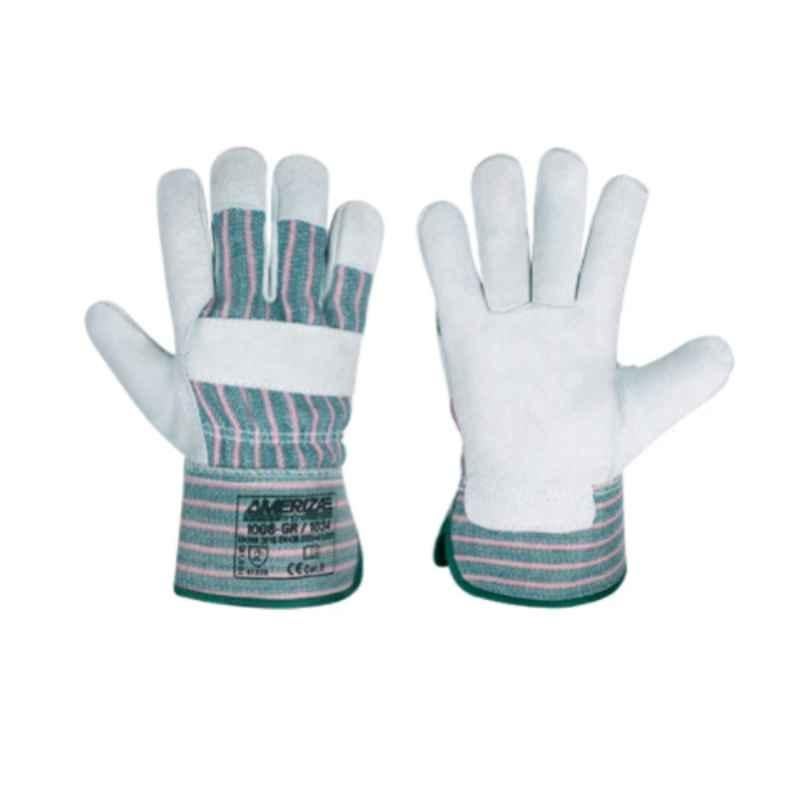 Ameriza E202111020 Leather Green Stripes Safety Gloves, Size: 10.5 inch
