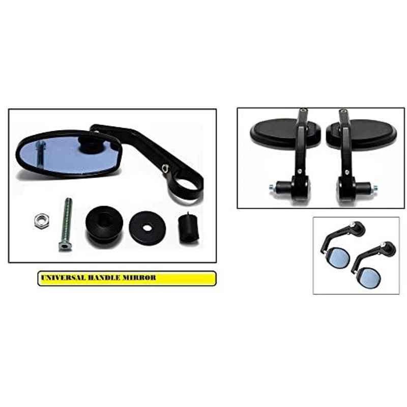 AOW Handle Bar End Side Mirror Rear View Ovel Mirror for Hero Splendor (Set of 2)