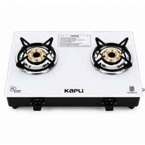 Kapli 2 Burner Mild Steel White Automatic Toughened Glass Top Gas Stove