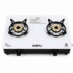 Kapli 2 Burner Mild Steel White Automatic Toughened Glass Top Gas Stove