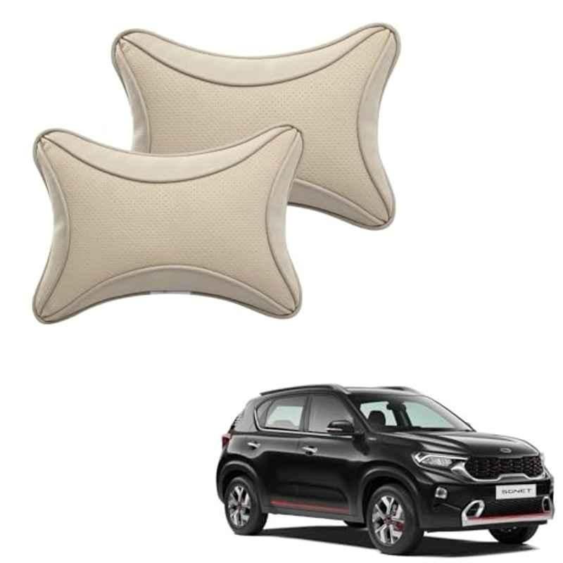 Kozdiko 2 Pcs Memory Foam & Polyester Beige Dots Car Neck Rest Pillow Set for Kia Sonet, XNVJVHGJFH236