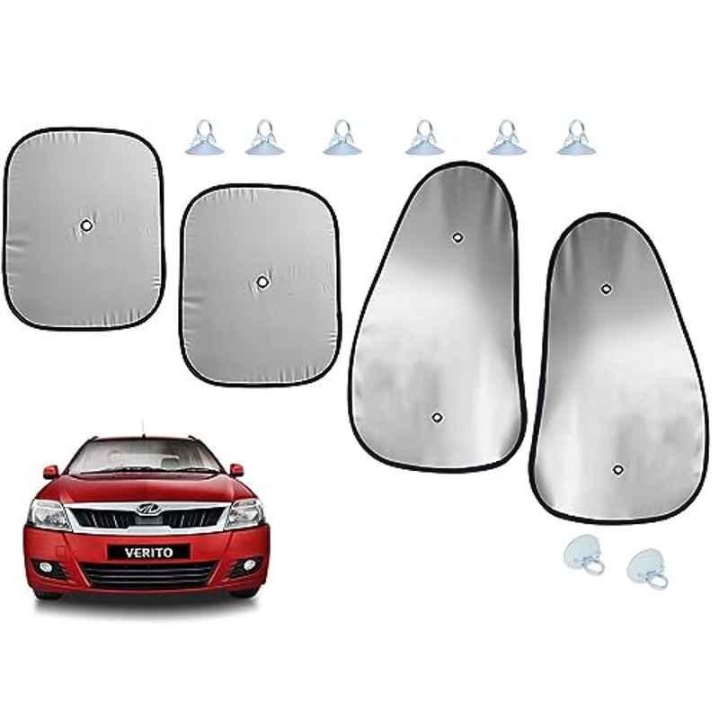Auto Pearl 4 Pcs Polyester Black & Silver Window Side Sun Shade Set for Mahindra Verito