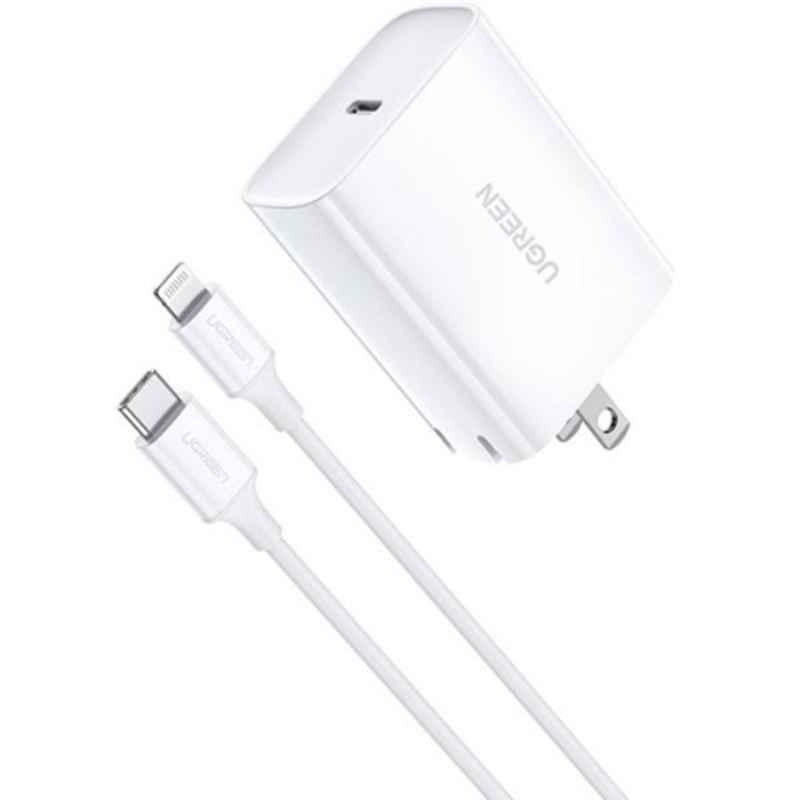 UGREEN 20W White USB-C PD Fast UK Charger with 1m USB-C to MFI Lightning Cable, CD137-70297B