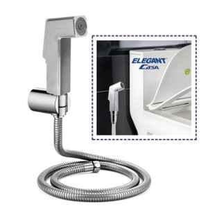 Elegant Casa ABS Silver Handheld Bidet Sprayer Health Faucet Gun with Wall Hook Chrome & 1 Meter Hose Pipe