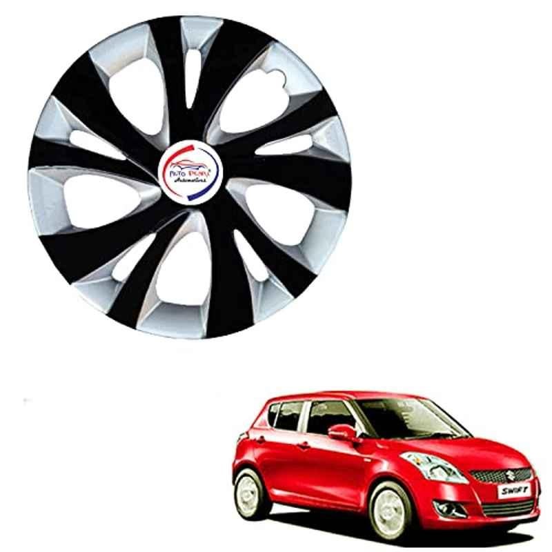 Auto Pearl 4 Pcs 14 inch ABS Black & Silver WCS124 Hubcap Wheel Cover Set with Retention Ring for Maruti Suzuki Swift Type 3