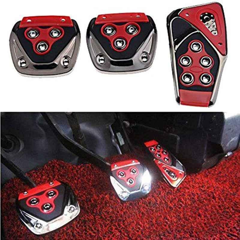 Love4ride 3 Pcs ABS Red Non-Slip Manual Car Pedals Set