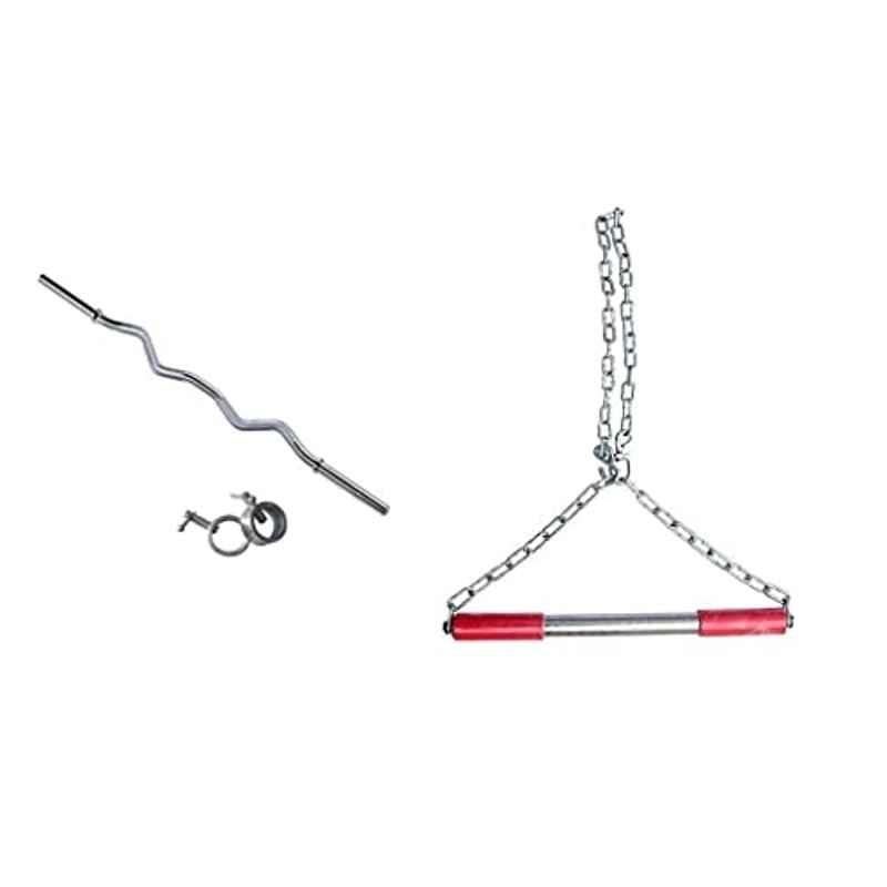 Forgesy 3ft Curl & 4ft Alloy Steel Pull-up Bar Combo with Heavy Chain