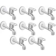 Senkiddpro Prime Steel Chrome Finish Wall Mounted Long Body Tap with Wall Flange (Pack of 8)