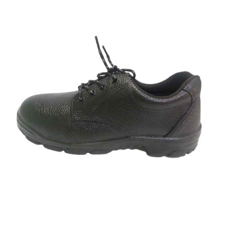 WorkStar WS-9005 Leather PVC Sole Steel Toe Black Safety Shoe, Size: 6