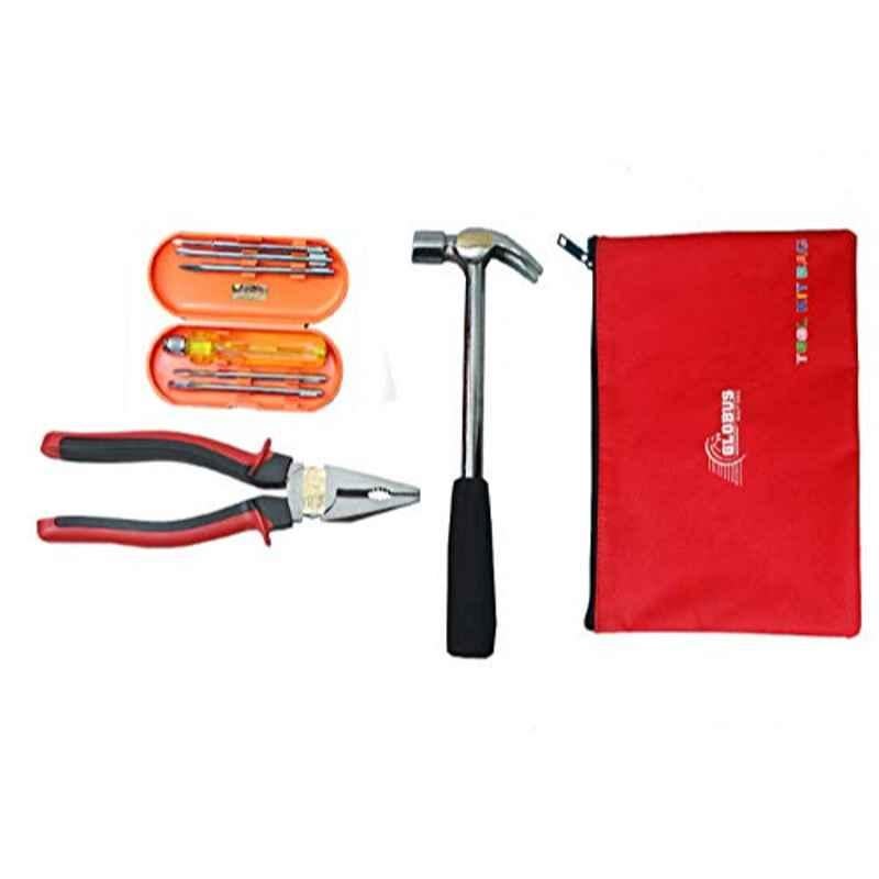 Globus 604 1 Pc Steel 8 inch Plier, 1/2 Lbs Hammer & 6 Pcs Screwdriver Hand Tool Set with Bag