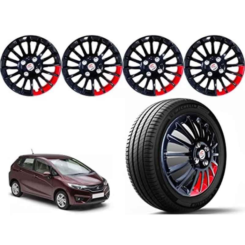 Auto Pearl 4 Pcs 14 inch Polypropylene Black & Red Press Type Car Wheel Cover Set with Retention Ring for Honda Jazz 2015 E