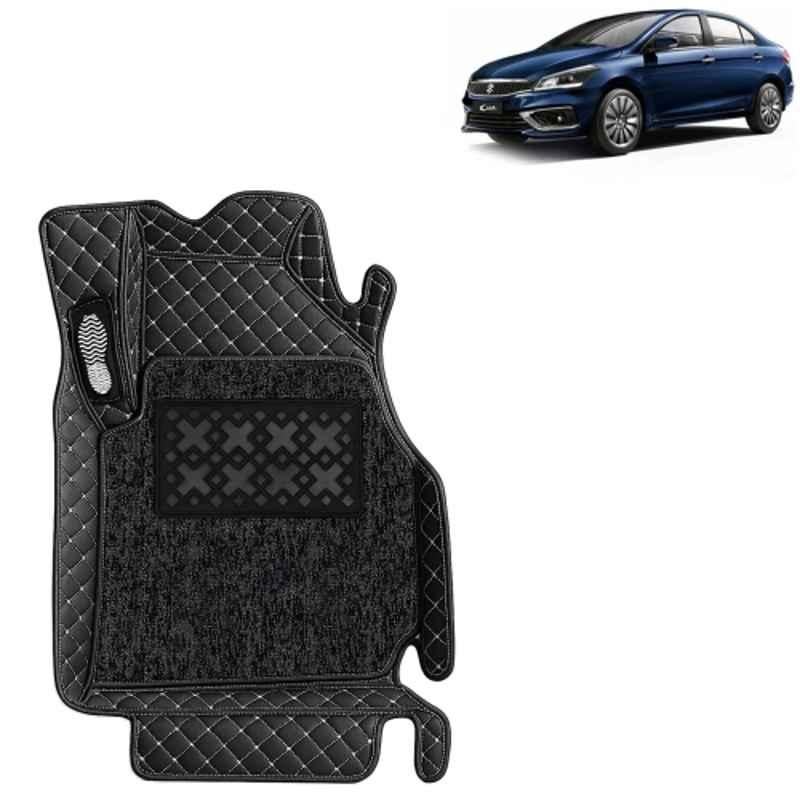 Kingsway 3 Pcs Premium 7D 100% Waterproof & Washable PU Leatherette Classic Black Car Floor Mat Set for Maruti Suzuki Ciaz 2018 to 2025 All Model