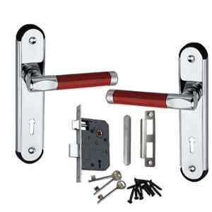 Atom 6 Lever Rose Wood Finish Mortise Lock Set with 3 Keys, MZ1