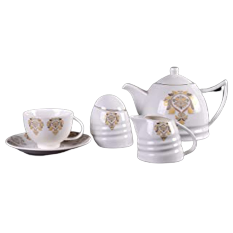 Deco Pride 17 Pcs Ceramic White 44-G Design Tea Set, TS(17)-231