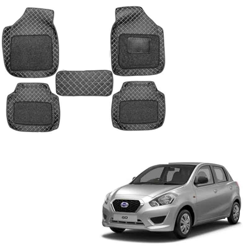 Kozdiko 5 Pcs Waterproof & Luxury 7D Black Leatherette Car Floor Mat Set for Datsun Go