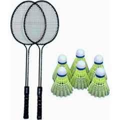 STYRKR Black Badminton Set, Double Shaft Racket Set of 2 with 6 Pcs Shuttlecock Badminton Kit