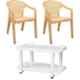 Italica 2 Pcs Polypropylene Marble Beige Oxy Arm Chair & White Table with Wheels Set, 5202-2/9509