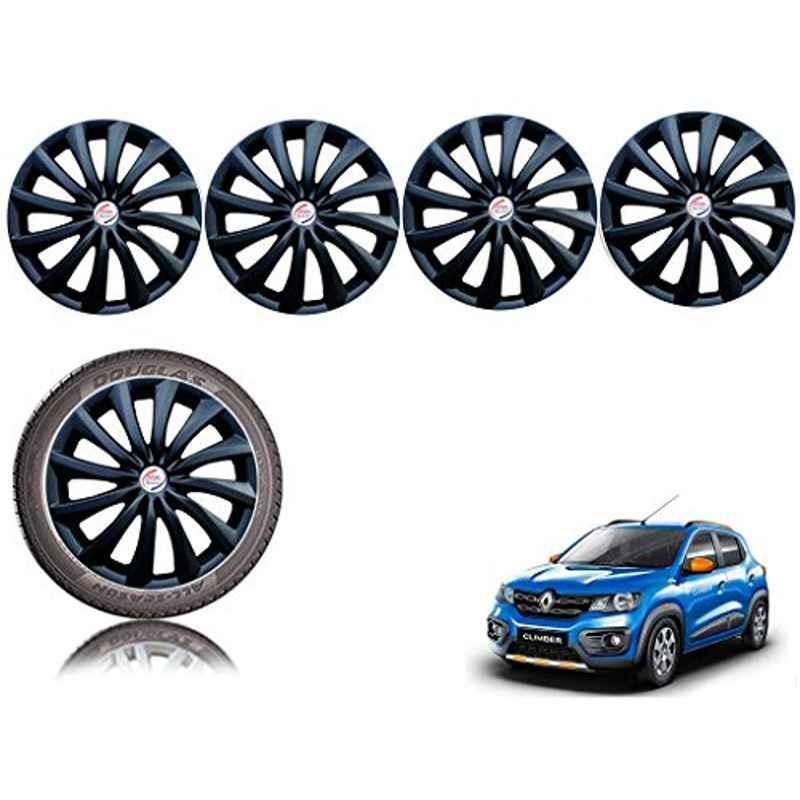 Auto Pearl 4 Pcs 14 inch Black ABS Hubcap Wheel Cover Set with Retention Ring for Renault KwidClimber