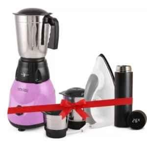 Blue Eagle Mini Diamond DLX 500W Purple & Black Mixer Grinder with 3 Jars, 1000W Iron & 500ml Flask Bottle Combo, KTCNBBEL00034