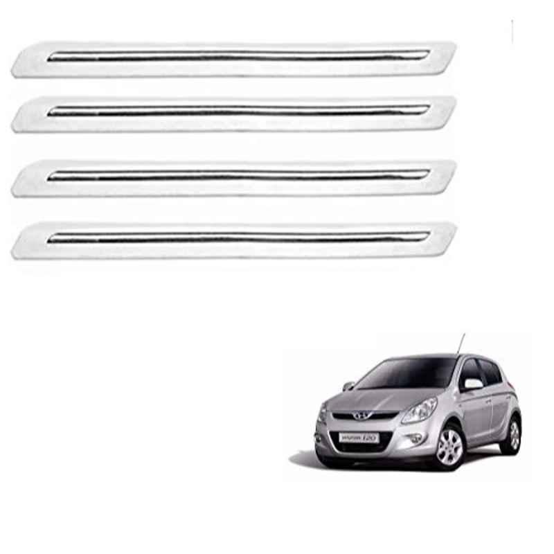 Kozdiko 4 Pcs PVC White Car Bumper Protector Set with Chrome Strip for Hyundai Old i20 2008-2014
