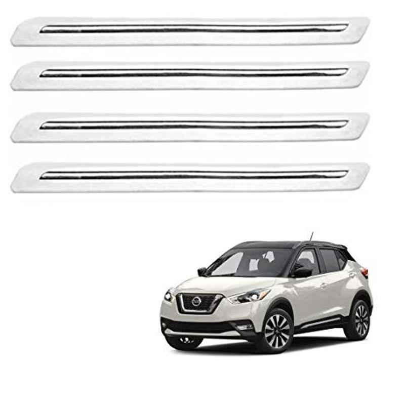 Kozdiko 4 Pcs PVC White Car Bumper Protector Set with Chrome Strip for Nissan Kicks