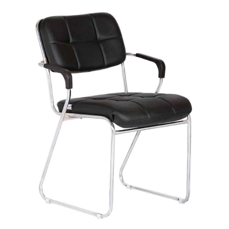 Da URBAN Leatherette Medium Back Black Visitor Chair with Arms, DU-284