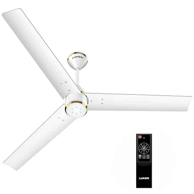 Luker Crown 32W 350rpm White & Gold 5 Star 3 Blade BLDC Ceiling Fan with Remote & 3 Years Warranty, Sweep: 1200 mm