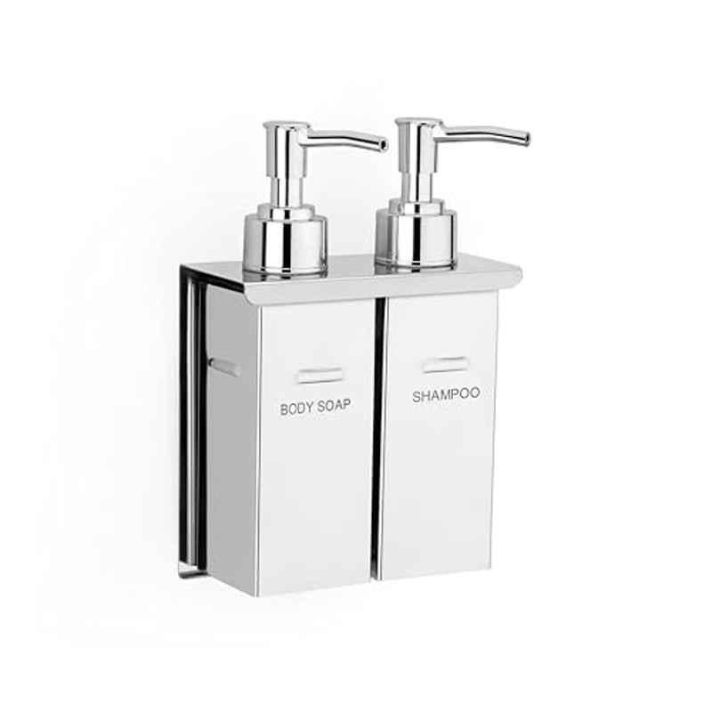 Plantex 250ml Regent Stainless Steel 304 Chrome Double Liquid Soap Dispenser for Bathroom, DG013D