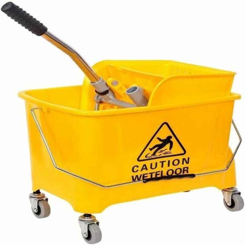 AKC Mop Bucket With Wringer and Wheels, 20LMBWY, 20 L, Yellow, 2 Pcs/Set