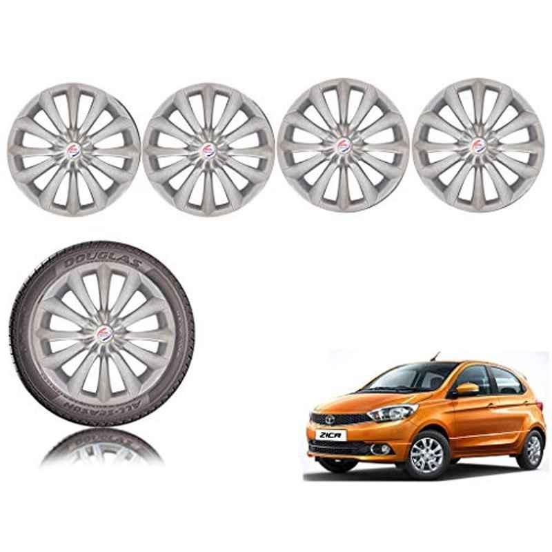 Auto Pearl 4 Pcs 14 inch Black ABS Press Type Hubcap Wheel Cover Set with Retention Ring for Tata Zica