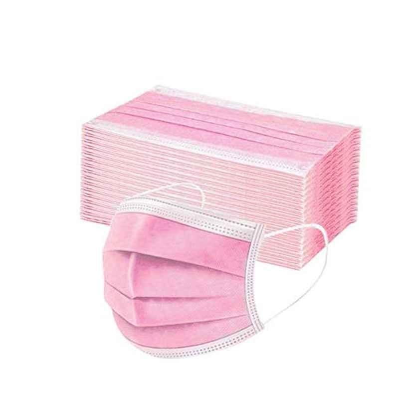 50 Pcs Pink 3 Layer Adults Disposable Face Mask Set