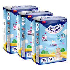 Kuchi Kuchhi 54 Pcs 12-17kg White Extra Large Ultra Soft Baby Diaper Pant with 3D Bubble Top, KKXL54X3 (Pack of 3)