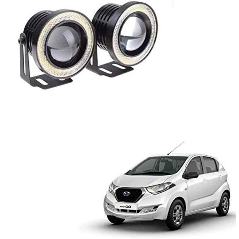 Kozdiko 2 Pcs 15W 3.5 inch High Power White LED Projector COB Fog Light Set with White Angel Eye Ring for Datsun Redi Go, koz_89377