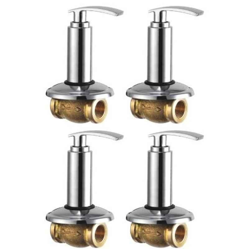 Drizzle Soft 4 Pcs 20mm Brass Chrome Finish Silver Concealed Stop Cock Set, ACON20SOFT4