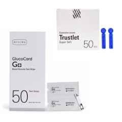 Arkray 50 Pcs GlucoCard G+ Test Strips with 50 Pcs Trustlet Lancets Combo for GlucoCard G+ Glucometer
