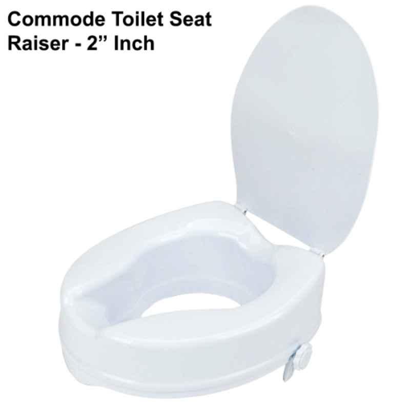 Entros 135kg Easy Fixed 4 inch White Plastic Moulded Raised Toilet Seat with Lid, SC7060D-4
