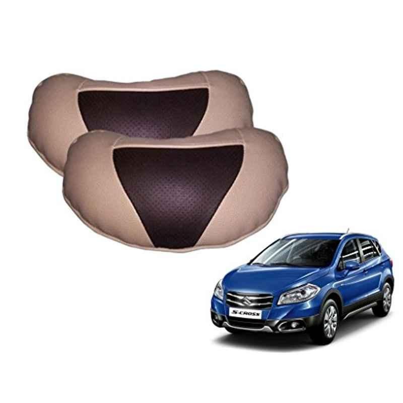 Kozdiko 2 Pcs Brown & Beige Neck Rest Set for Maruti Suzuki S-Cross, koz_38984