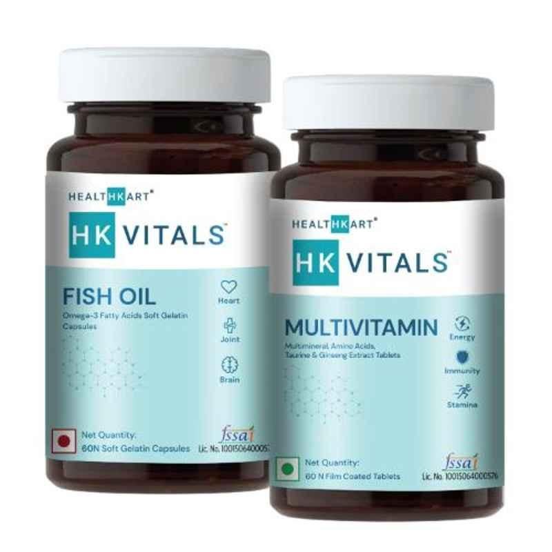 Healthkart 60 Pcs Fish Oil Softgels with Vegetarian Multivitamin, NUT6236-01, (Pack of 2)
