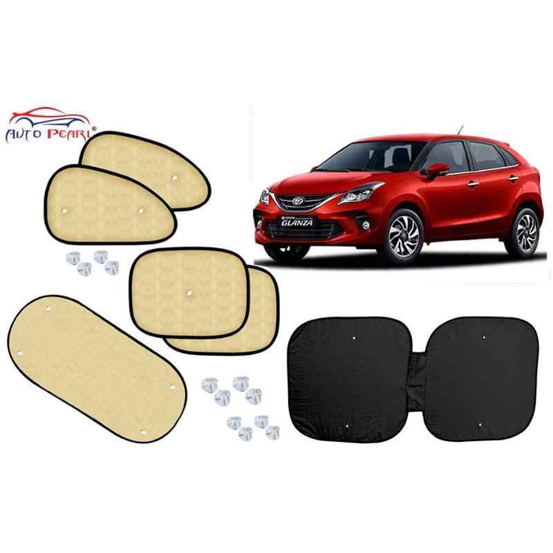 Auto Pearl 6 Pcs PVC & Mesh Beige Window, Front & Rear Sun Shade Set for Toyota Glanza
