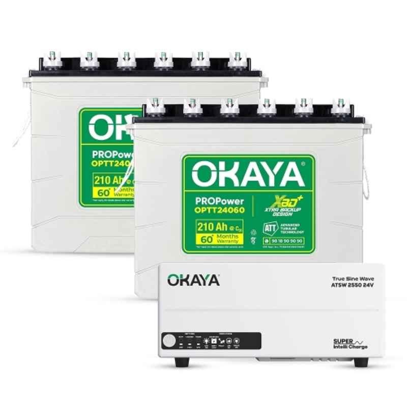 Okaya ATSW 2550 24V 2000VA Pure Sinewave Inverter with PROPower+ OPTT24060 210Ah Two Battery Combo for Home, Office & Shops