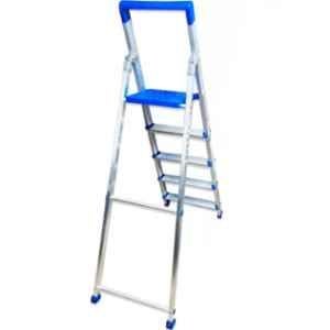 TNC Smart Choice 75kg 5 Steps Aluminium & Plastic Silver & Blue Foldable Ladder with Platform, SL-0101