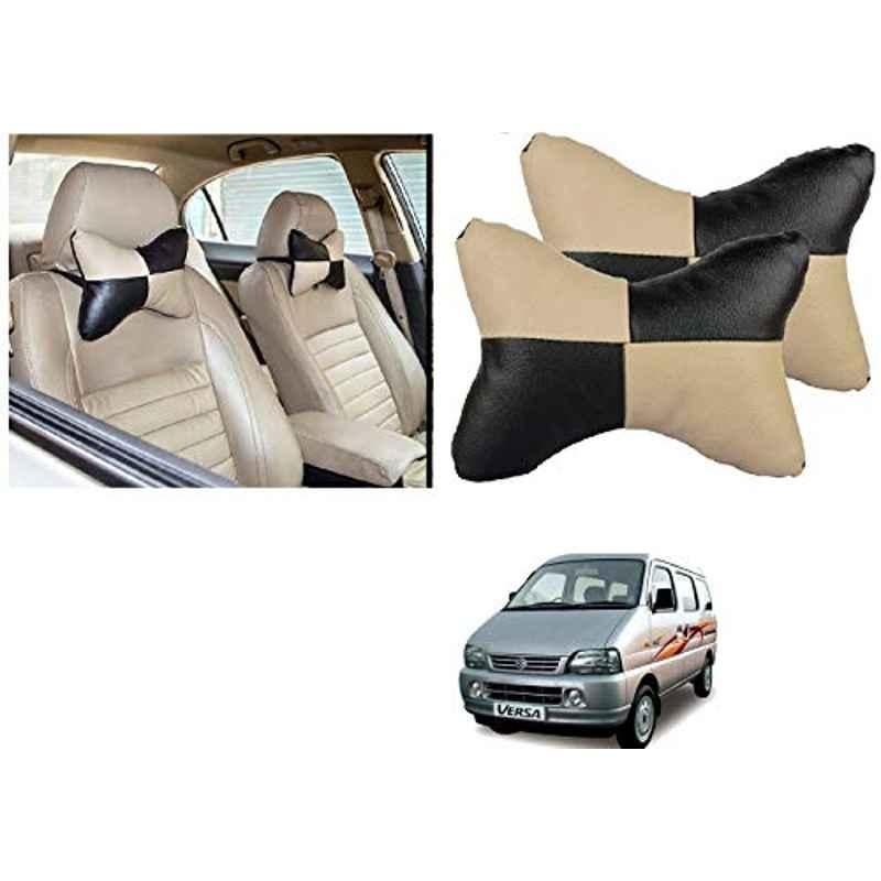 Kozdiko 2 Pcs Black & Beige Car Square Chess Design Neck Rest Seat Pillow Set for Maruti Suzuki Versa