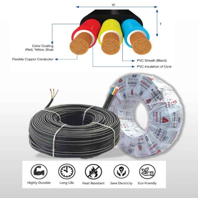 Radilite 2.5 Sqmm Three Core Copper PVC Insulated Flat Submersible Cable, RAD028, Length: 100 m