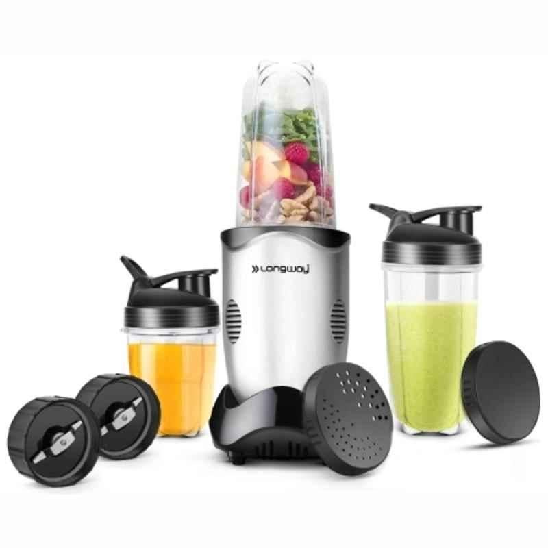 Longway Nutri Power 600W 22000rpm 3 Jars ABS Plastic Body Silver Mixer Grinder & Nutri Blender with Stainless Steel Blades & 1 Year Warranty, LW-Nutri-Power-Silver-3J-P1